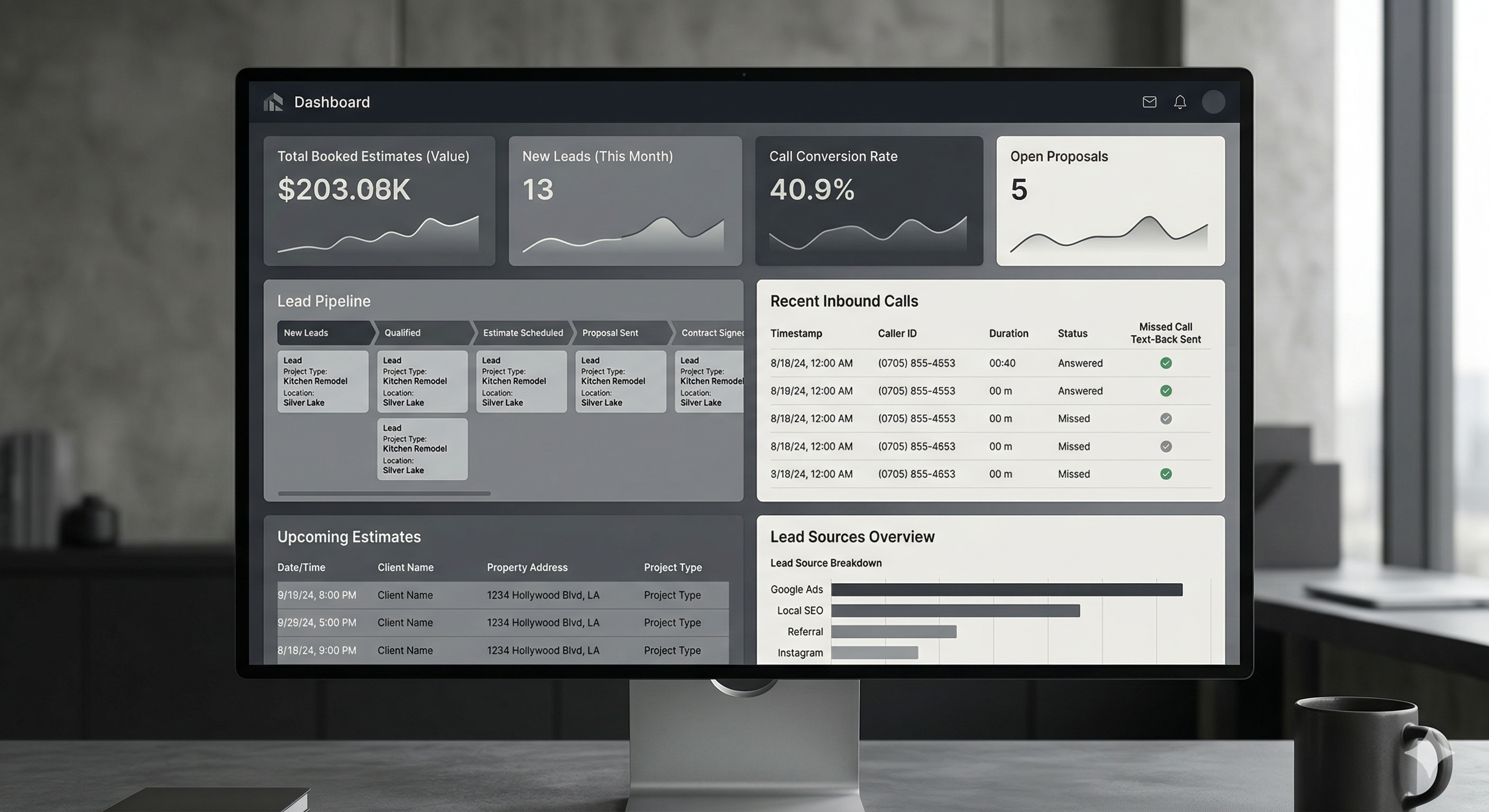 Contractor lead tracking dashboard